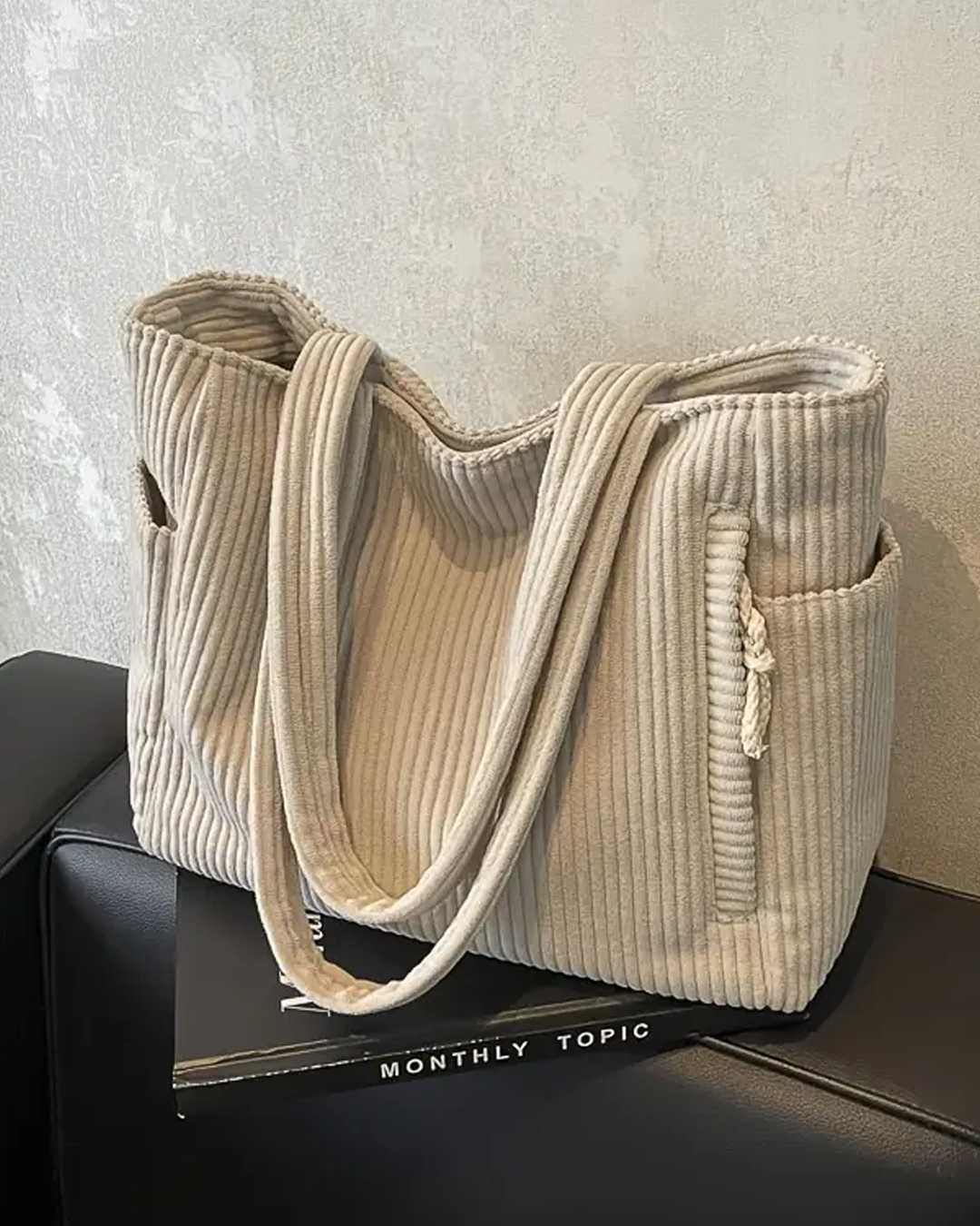 Yoshi – Ribbed Tote Bag with Cord Detail